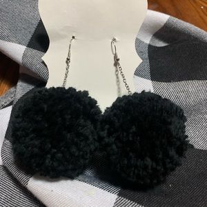 Cute dangle earrings, black PomPoms